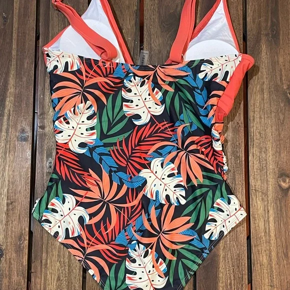 Bold Orange and Green One Piece Swimwear - Picture 4 of 9